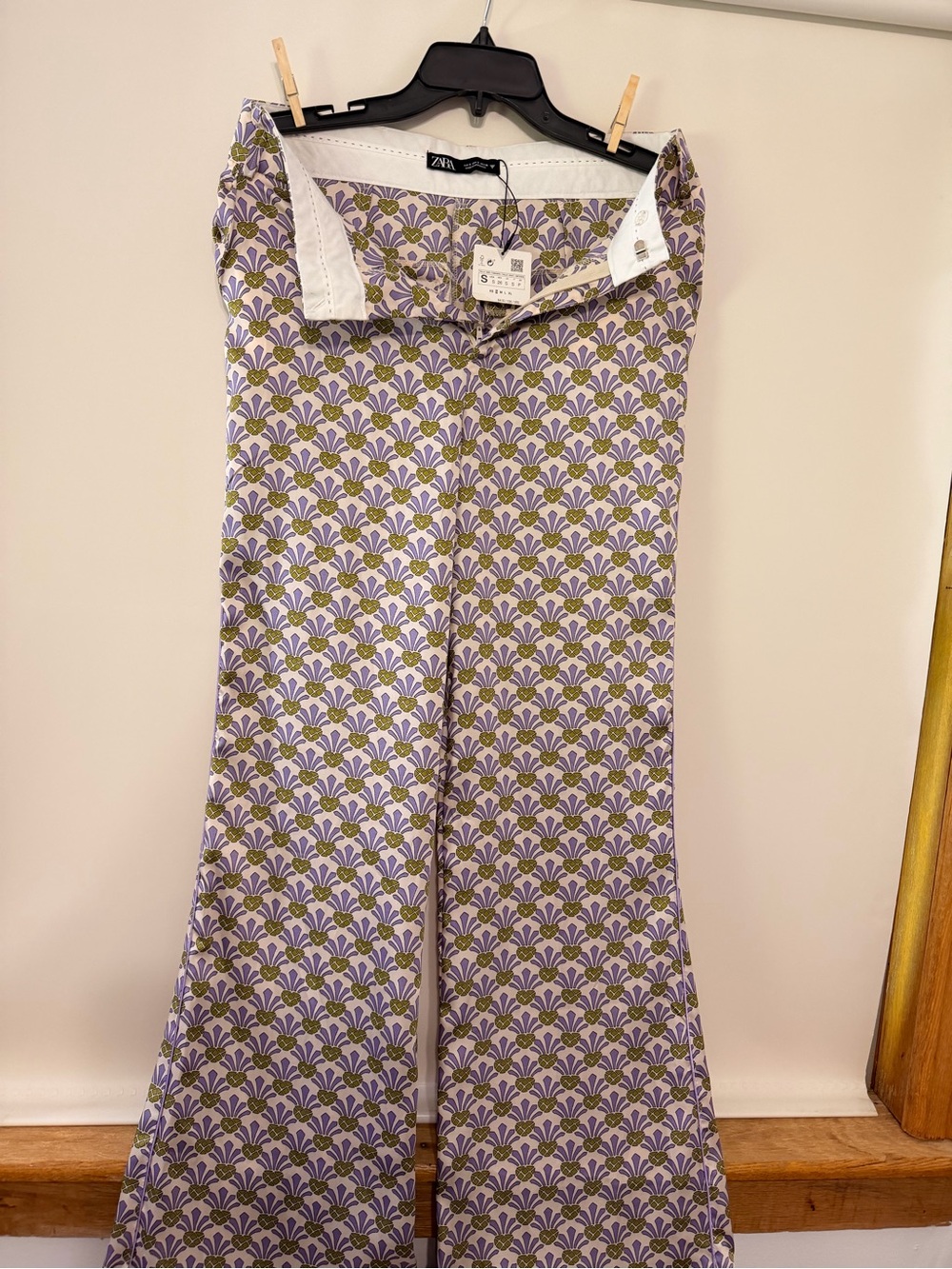 Zara Lavender and Olive Wide-Leg Printed Pants